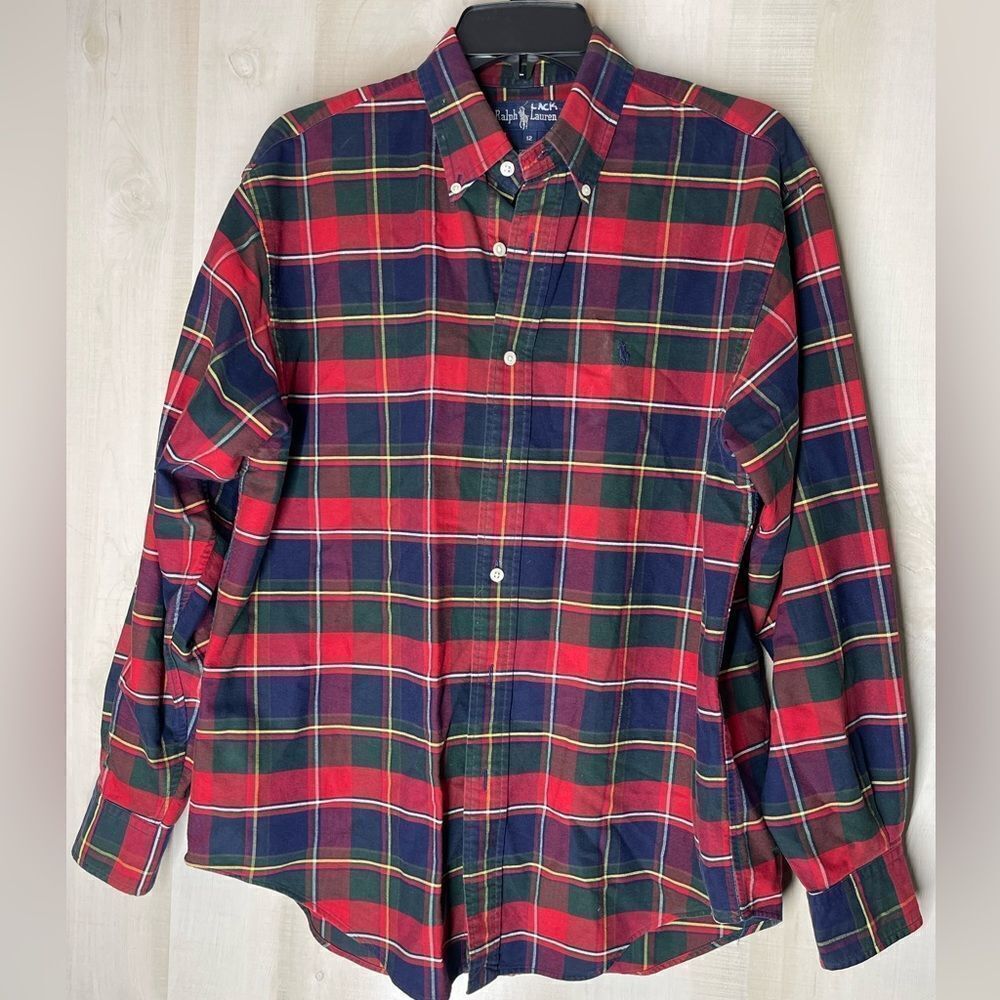 Ralph Lauren red plaid long‎ sleeve button down shirt, size 12